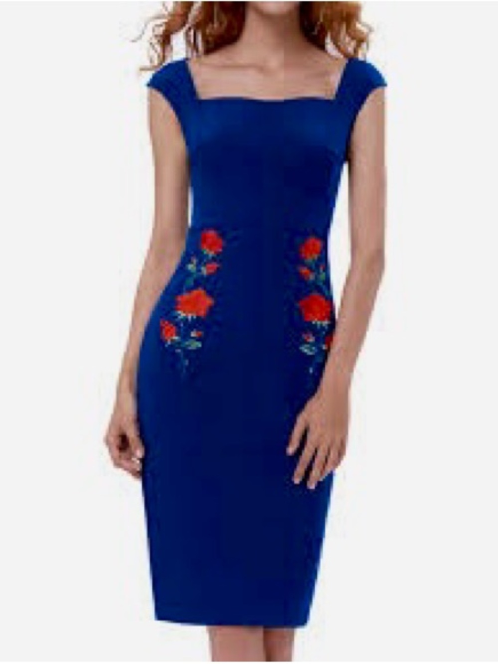 NWT RETRO Belle Poque Rose Embroidered Navy Wiggle Pencil Dress Sz M Rockabilly
